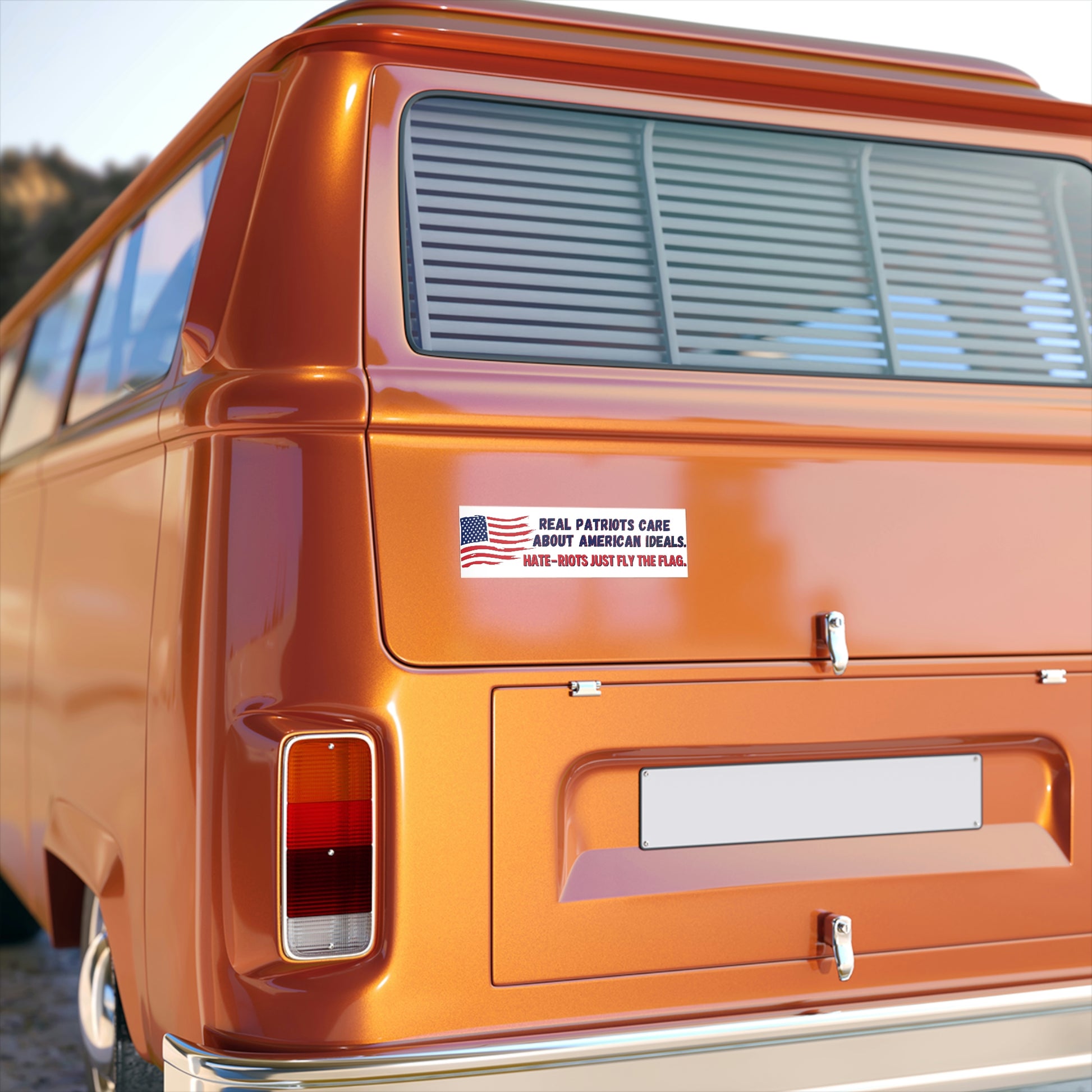 real patriots care about american ideals sticker on van