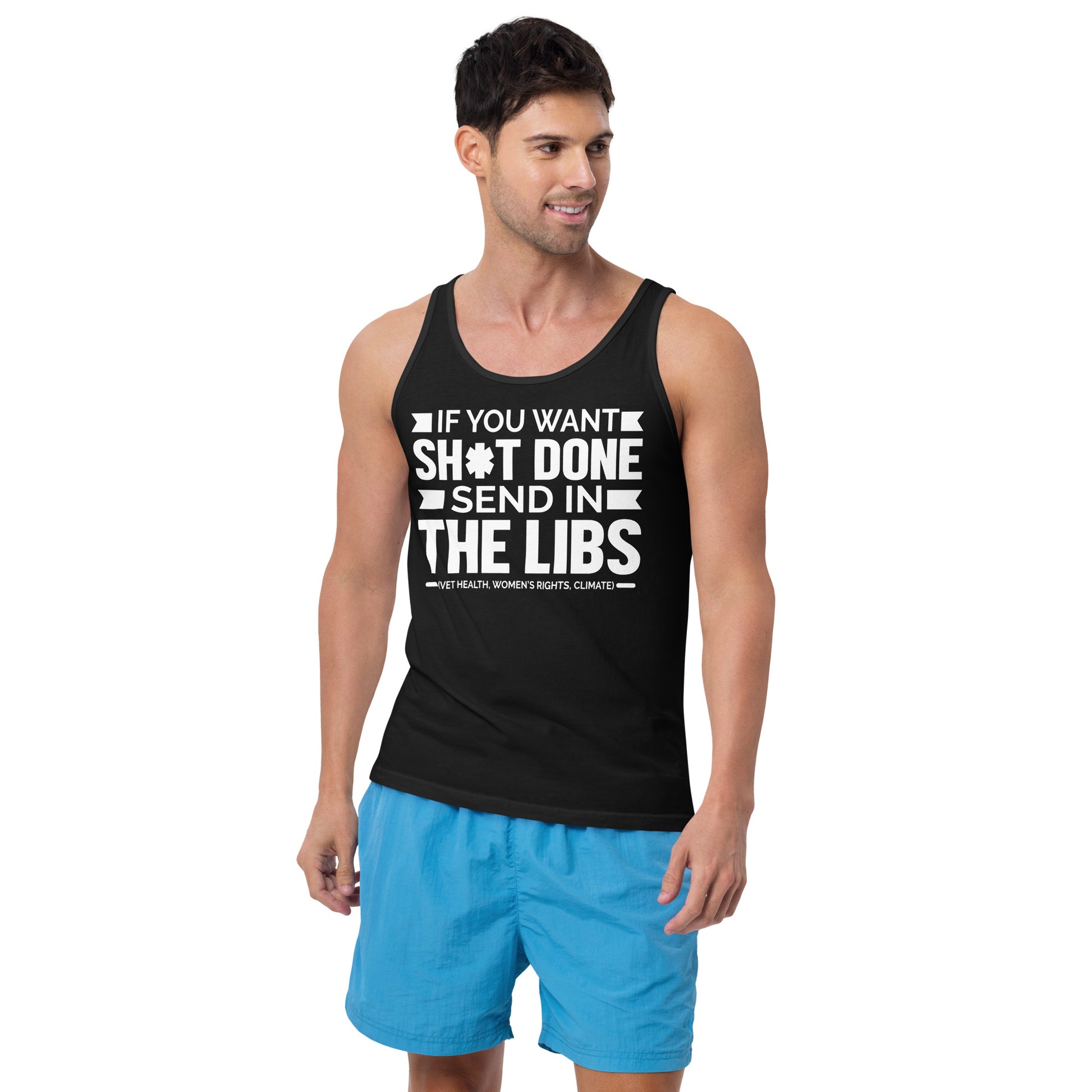 mens staple tank top black front