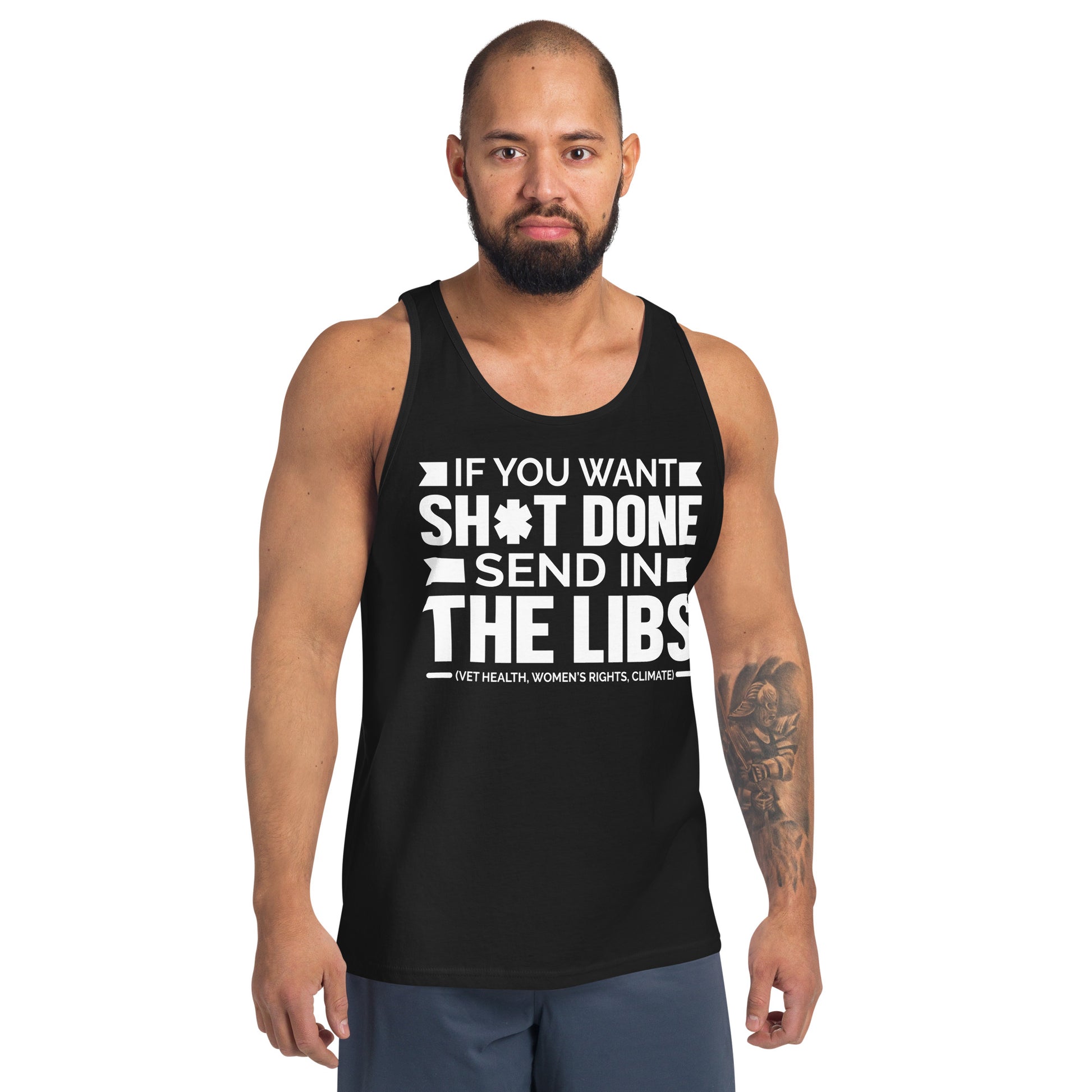 mens staple tank top black front